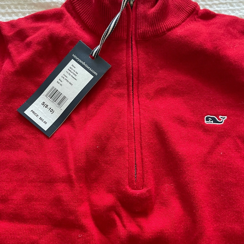Vineyard Vines Kids Red Half-Zip Sweater